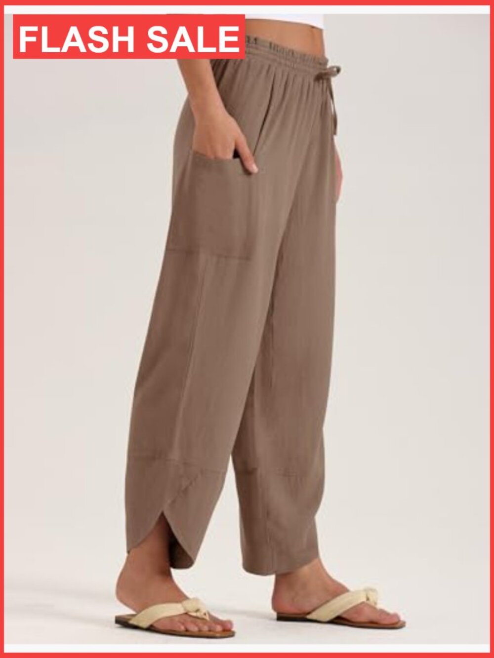 Boho Wide Leg Linen Capri Pants Women Summer Palazzo Drawstring - Picture 5 of 7